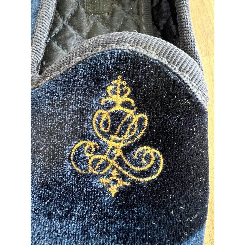 Ralph Lauren Kid’s Blue Velvet Slippers Loafers Slip On Monogram Size 11 EUC